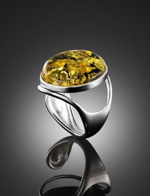 Стильное объёмное кольцо из серебра с натуральным искрящимся янтарём «Глянец», 906305616