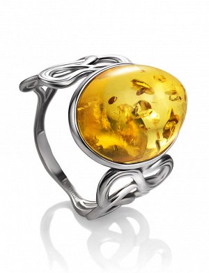 Крупное кольцо из серебра с янтарём лимонного цвета «Чародейка», 906305662