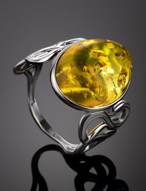 Крупное кольцо из серебра с янтарём лимонного цвета «Чародейка», 906305662