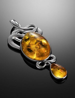 Изящный серебряный кулон «Чародейка» с лимонным янтарём, 901705663