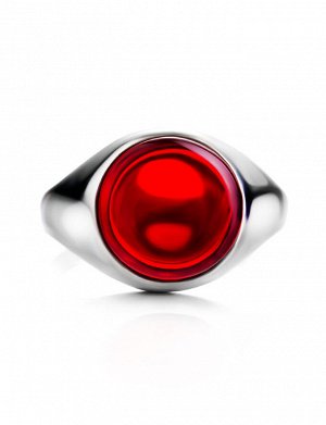 Стильное кольцо «Сангрил» из серебра с круглой янтарной вставкой, 906306055