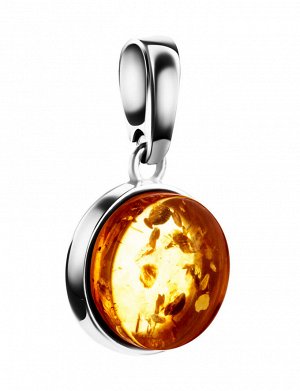Кулон из серебра с круглой вставкой из натурального золотистого янтаря «Фурор», 901706199