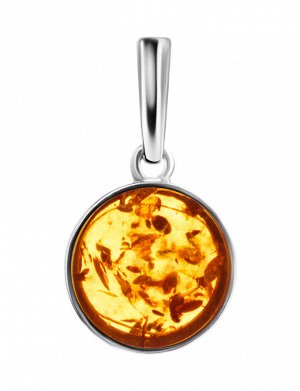 Кулон из серебра с круглой вставкой из натурального золотистого янтаря «Фурор», 901706199