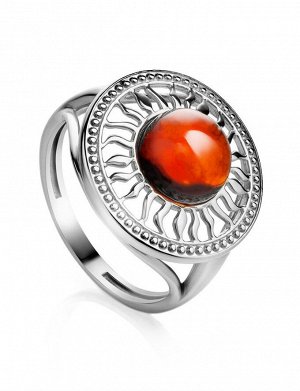 Изысканное кольцо из серебра и коньячного янтаря «Парнас»
