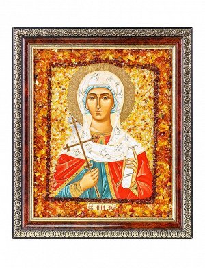 Икона, украшенная россыпью янтаря «Святая мученица Зоя»
