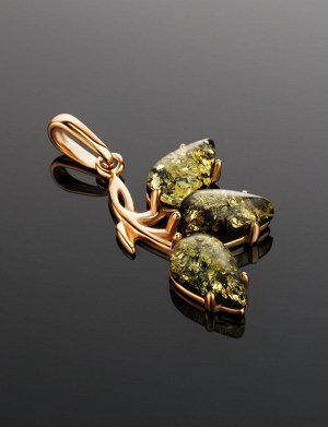 Кулон из позолоченного серебра, украшенный искрящимся зелёным янтарём «Сакура», 910203008