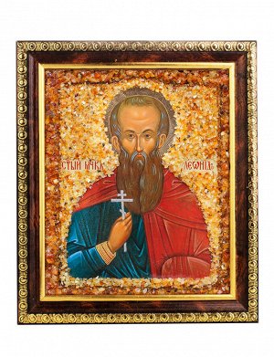 Именная янтарная икона «Святой мученик Леонид», 906908290