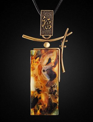 Прямоугольный кулон из формованного янтаря с иероглифом «Удача», 804506013