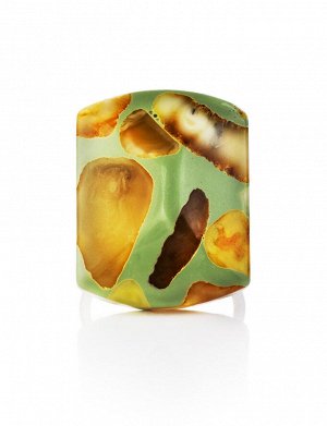 Яркое кольцо «Далматин» из зелёного полимера и натурального янтаря, 908208153