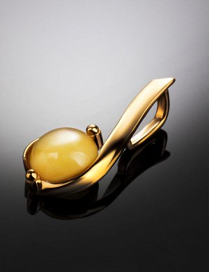Нежная подвеска из позолоченного серебра с натуральным медовым янтарём «Сфера», 910203199