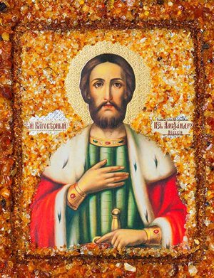 Икона с натуральным балтийским янтарём «Святой благоверный князь Александр Невский», 906908298