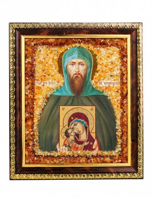 Именная икона, украшенная янтарём «Святой преподобный Игорь Черниговский», 906908299