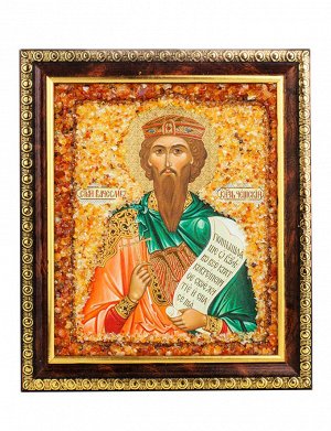 Икона с натуральным балтийским янтарём «Святой благоверный князь Вячеслав Чешский», 906908300