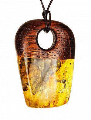 Стильный кулон из натурального балтийского янтаря и дерева «Индонезия», 904507767