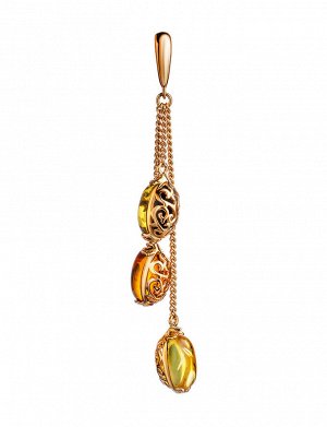Изящная подвеска из золочённого серебра с янтарём разных оттенков «Касабланка», 810204225