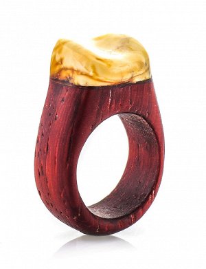 Уникальное кольцо из красной древесины падука и натурального янтаря «Индонезия», 908307215