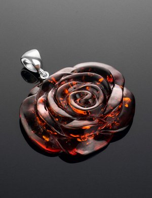 Кулон из натурального янтаря тёмно-коньячного цвета «Роза», 904508233