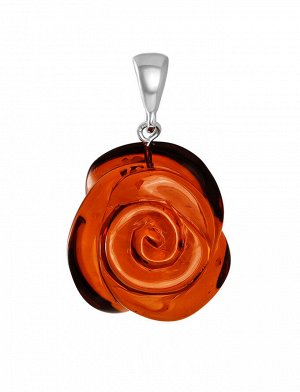Небольшая янтарная подвеска коньячного цвета с серебром «Роза», 904508236