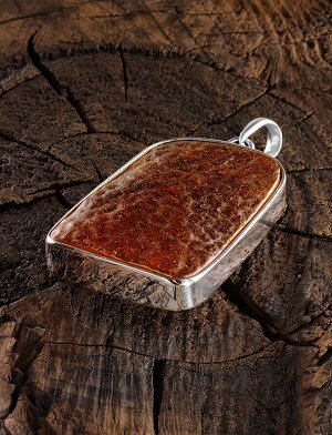 Яркая оригинальная подвеска «Неолит» из натурального янтаря в серебре, 904509004