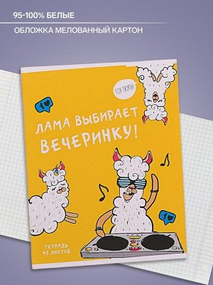 Тетрадь 48 листов в клетку Calligrata «Лама», обложка мелованный картон, МИКС