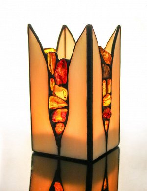 Подсвечник из стекла, украшенный цельными кусочками прозрачного янтаря «Витраж», 505511453