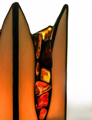 Подсвечник из стекла, украшенный цельными кусочками прозрачного янтаря «Витраж», 505511453