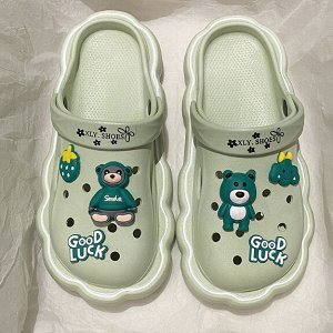 Кроксы нескользящие, с толстой подошвой, с силиконовыми джиббитсами, , зеленые