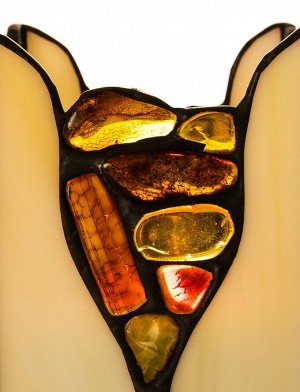 Подсвечник из молочного стекла «Витраж», украшенный цельными кусочками прозрачного янтаря, 505512343