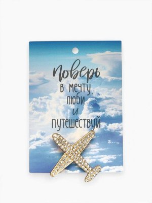 Брошь «Самолёт» туристический, цвет белый в золоте