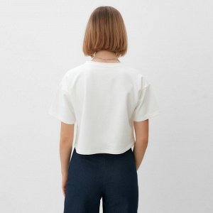 Футболка укороченная женская MINAKU OVERSIZE FIT: цвет экрю