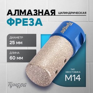 Фреза алмазная цилиндрическая ТУНДРА, по камню, кафелю и керамограниту, 25x40 мм, М14