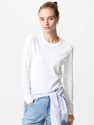 UNIQLO - лонгслив из ребристого хлопкового материала -  00 WHITE
