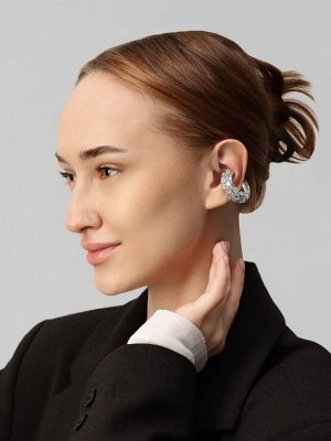 Серьги каффы «Бублик», крупные стразы, белые в серебре