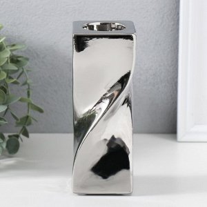 Подсвечник керамика на 1 свечу «Изгиб», d=3.5 см, серебро, 6.5x6.5x17.5 см