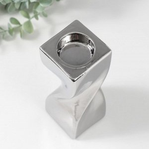 Подсвечник керамика на 1 свечу «Изгиб», d=3.5 см, серебро, 6.5x6.5x17.5 см