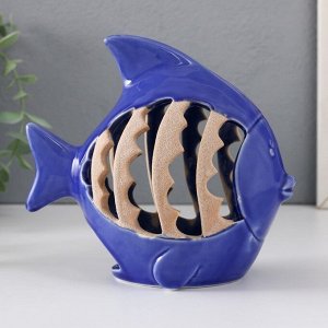 Подсвечник керамика на 1 свечу «Рыбка с узорами», синий, 15.7x8.8x14.3 см