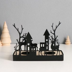 Подсвечник на 2 свечи «Олени и домика», d=4 см, металл, дерево, 7.5x18x14 см