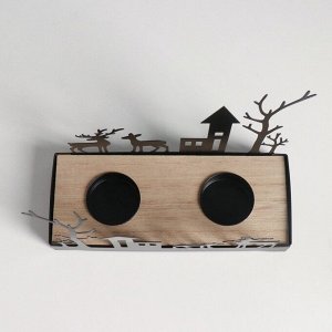 Подсвечник на 2 свечи «Олени и домика», d=4 см, металл, дерево, 7.5x18x14 см