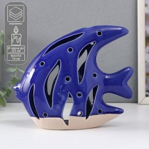 Подсвечник керамика на 1 свечу «Рыба Скалярия», песочно-синий, 18.3x7.3x16 см