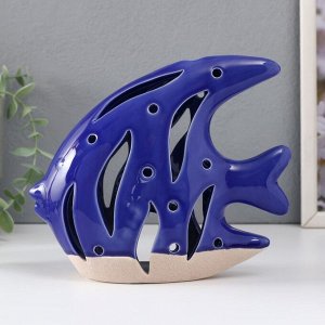 Подсвечник керамика на 1 свечу «Рыба Скалярия», песочно-синий, 18.3x7.3x16 см