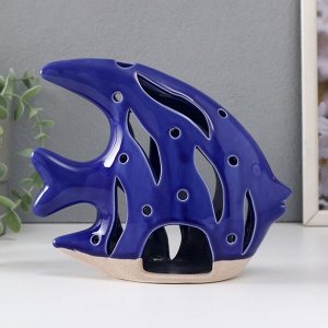 Подсвечник керамика на 1 свечу «Рыба Скалярия», песочно-синий, 18.3x7.3x16 см