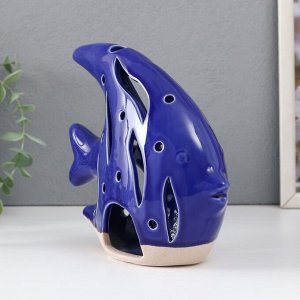 Подсвечник керамика на 1 свечу «Рыба Скалярия», песочно-синий, 18.3x7.3x16 см