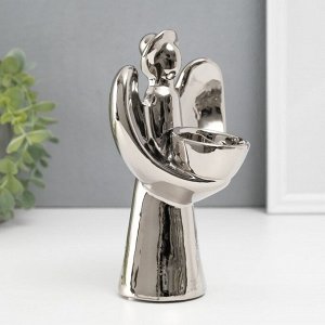 Подсвечник керамика на 1 свечу «Ангел с нимбом», d=4 см, серебро, 11.5x10x18.5 см