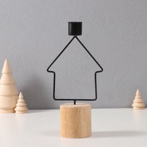 Подсвечник на 1 свечу «Домик», d=2 см, металл, дерево, 9x5x17.5 см