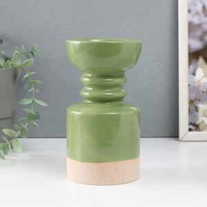 Подсвечник керамика на 1 свечу «Атлант», песочно-зелёный, 9.5x9.5x17.5 см