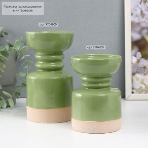 Подсвечник керамика на 1 свечу «Атлант», песочно-зелёный, 9.5x9.5x17.5 см