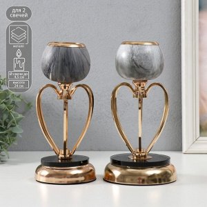 Металлический подсвечник на 1 свечу «Тёмно-серый мрамор», золото, 24x14x14 см, МИКС