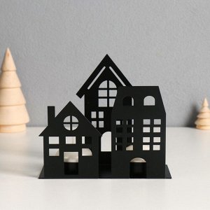 Металлический подсвечник на 2 свечи «Домики», d=4 см, 14.5x6x13 см