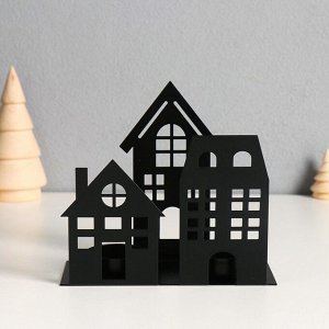 Металлический подсвечник на 2 свечи «Домики», d=4 см, 14.5x6x13 см