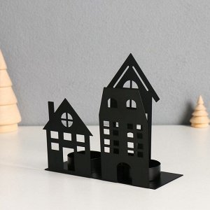 Металлический подсвечник на 2 свечи «Домики», d=4 см, 14.5x6x13 см